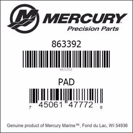 Bar codes for Mercury Marine part number 863392