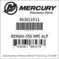 Bar codes for Mercury Marine part number 863611R11