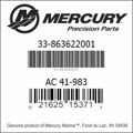 Bar codes for Mercury Marine part number 33-863622001