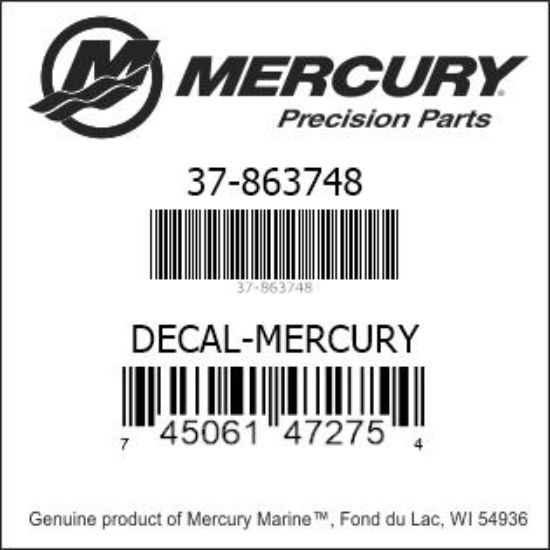 Bar codes for Mercury Marine part number 37-863748