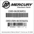 Bar codes for Mercury Marine part number 1589-863836R51