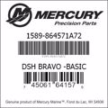 Bar codes for Mercury Marine part number 1589-864571A72
