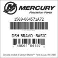 Bar codes for Mercury Marine part number 1589-864571A72
