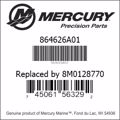 Bar codes for Mercury Marine part number 864626A01