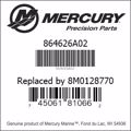 Bar codes for Mercury Marine part number 864626A02