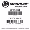 Bar codes for Mercury Marine part number 864652A01