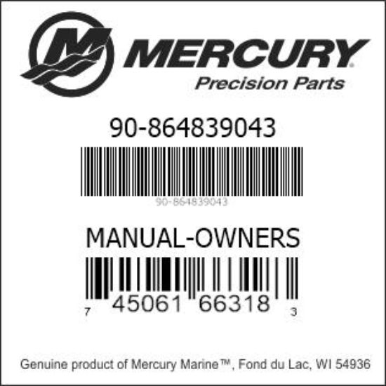 Bar codes for Mercury Marine part number 90-864839043