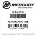 Bar codes for Mercury Marine part number 864920A02
