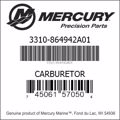 Bar codes for Mercury Marine part number 3310-864942A01