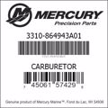Bar codes for Mercury Marine part number 3310-864943A01