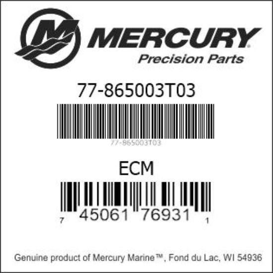 Bar codes for Mercury Marine part number 77-865003T03