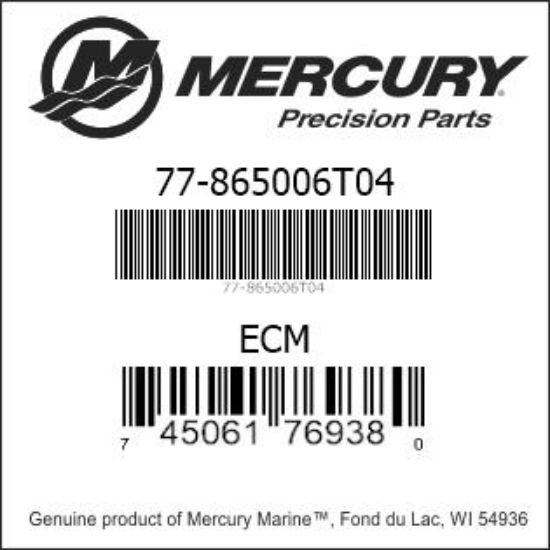 Bar codes for Mercury Marine part number 77-865006T04