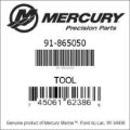 Bar codes for Mercury Marine part number 91-865050