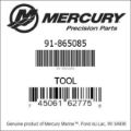 Bar codes for Mercury Marine part number 91-865085