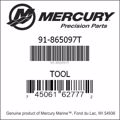 Bar codes for Mercury Marine part number 91-865097T