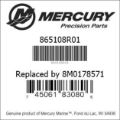 Bar codes for Mercury Marine part number 865108R01