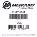 Bar codes for Mercury Marine part number 91-865114T