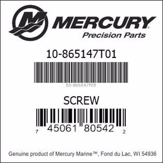 Bar codes for Mercury Marine part number 10-865147T01