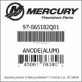 Bar codes for Mercury Marine part number 97-865182Q01