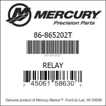 Mercury Marine part number 86-865202T RELAY Bar codes for Mercury Marine part number 86-865202T