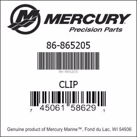 Bar codes for Mercury Marine part number 86-865205