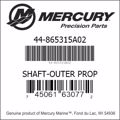Bar codes for Mercury Marine part number 44-865315A02