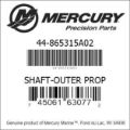 Bar codes for Mercury Marine part number 44-865315A02