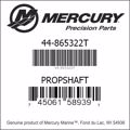 Bar codes for Mercury Marine part number 44-865322T