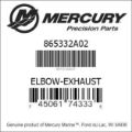 Bar codes for Mercury Marine part number 865332A02