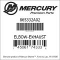 Bar codes for Mercury Marine part number 865332A02