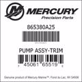 Bar codes for Mercury Marine part number 865380A25