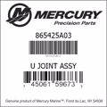 Bar codes for Mercury Marine part number 865425A03