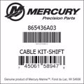 Bar codes for Mercury Marine part number 865436A03