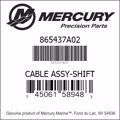 Bar codes for Mercury Marine part number 865437A02