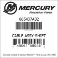 Bar codes for Mercury Marine part number 865437A02
