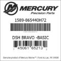 Bar codes for Mercury Marine part number 1589-865440H72