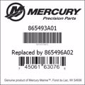 Bar codes for Mercury Marine part number 865493A01