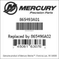 Bar codes for Mercury Marine part number 865493A01