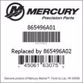 Bar codes for Mercury Marine part number 865496A01