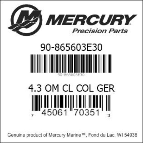 Bar codes for Mercury Marine part number 90-865603E30