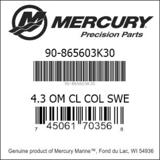 Bar codes for Mercury Marine part number 90-865603K30