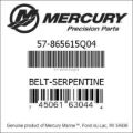 Bar codes for Mercury Marine part number 57-865615Q04