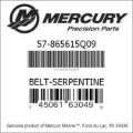 Bar codes for Mercury Marine part number 57-865615Q09