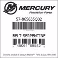 Bar codes for Mercury Marine part number 57-865635Q02