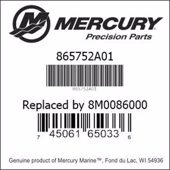 Bar codes for Mercury Marine part number 865752A01