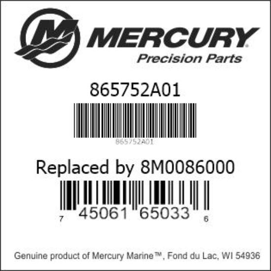 Bar codes for Mercury Marine part number 865752A01