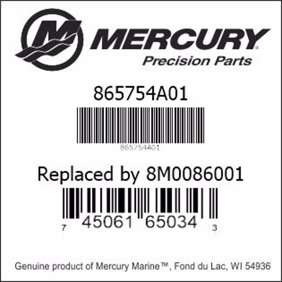 Bar codes for Mercury Marine part number 865754A01