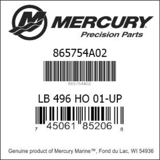 Bar codes for Mercury Marine part number 865754A02