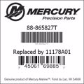 Bar codes for Mercury Marine part number 88-865827T
