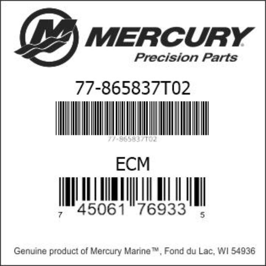 Bar codes for Mercury Marine part number 77-865837T02